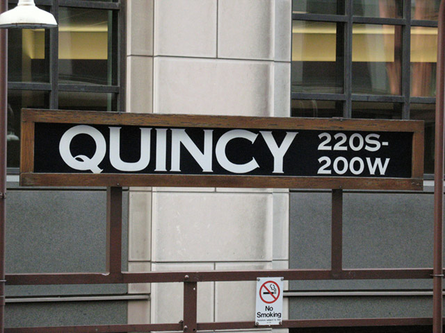 Quincy platform sign