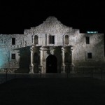 The Alamo at night.