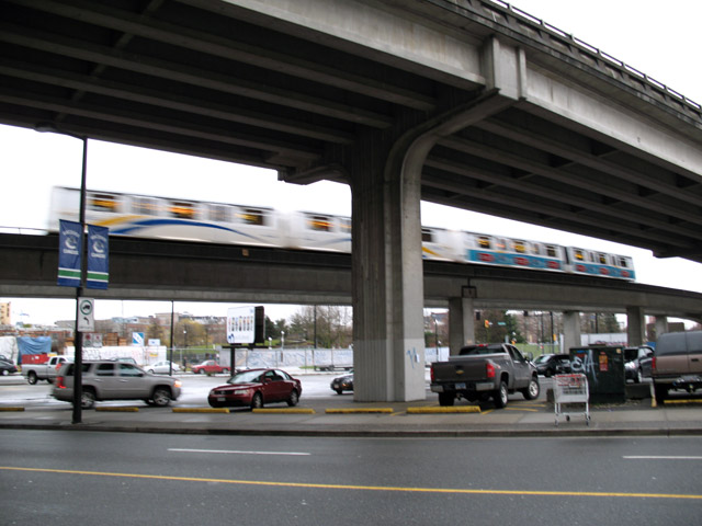 SkyTrain outside of General Motors Place