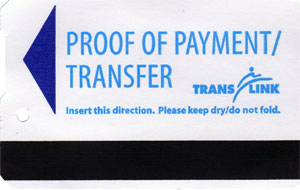 TransLink transfer purchased from ticket vending machine.