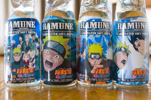 Ramune bottles with Naruto labels Ramune bottles with Naruto labels