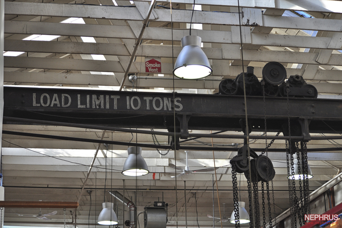 A once active winch now idles above the vendors in the Public Market.