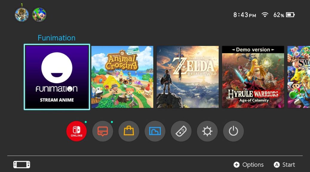 Funimation App on Nintendo Switch